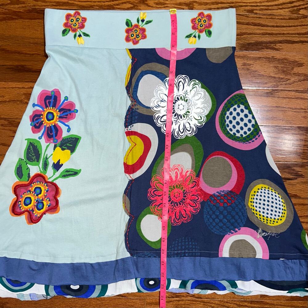 Desigual Colorful Boho Art Embroidered Floral Cotton A-Line Skirt Size Large - Picture 16 of 16